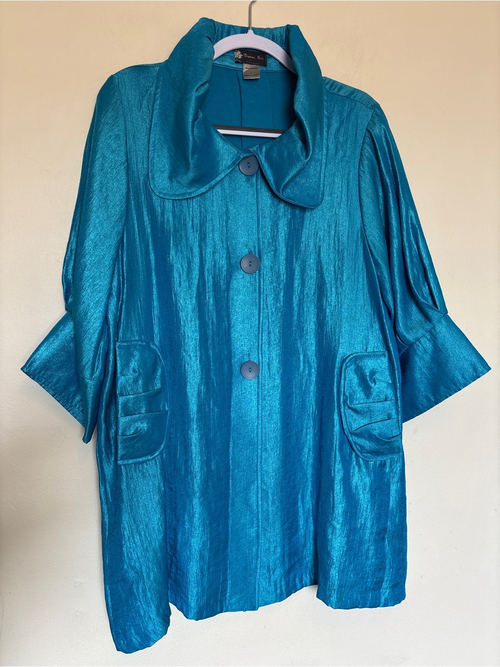Damee Inc Swing Jacket Lightweight Shimmer Artsy Lagenlook Glam Retro Women Sz L